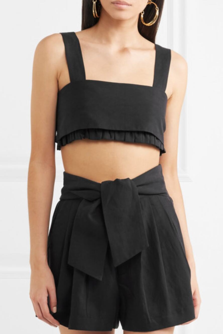 Ulla Johnson Black Talia Twill Bandeau Ruffle Crop Bow Tie Top Size 10